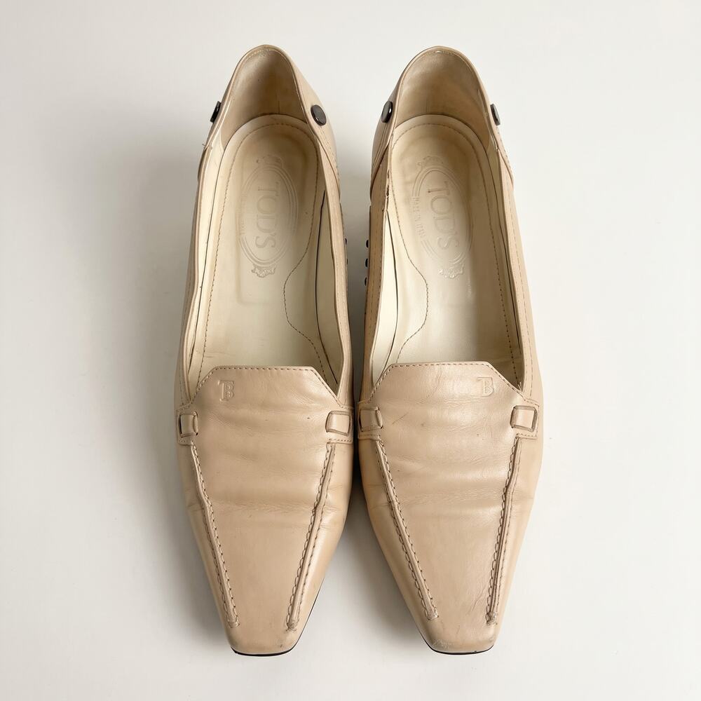 Tod's Italy Womens 10 Luxury Old Money Preppy Leather Square Toe Loafer Pumps